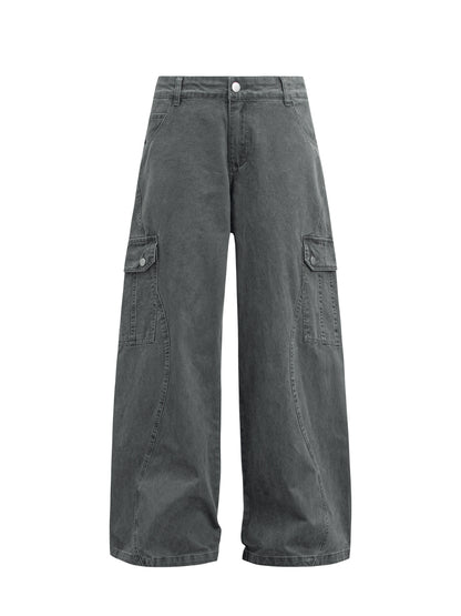 Washed Multi-Pocket Wide Leg Cargo Pants WN26231