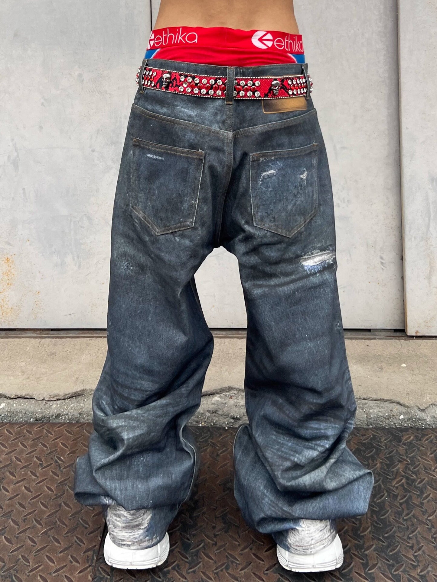 Damage Washed Wide Leg Denim Jeans WN24034