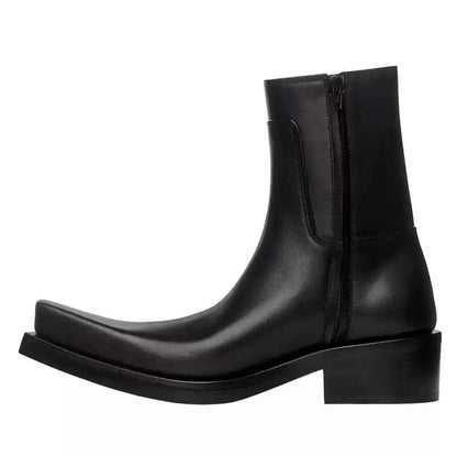 Square Toe Chunky Sole Leather Upturned Toe Chelsea Boots WN20603