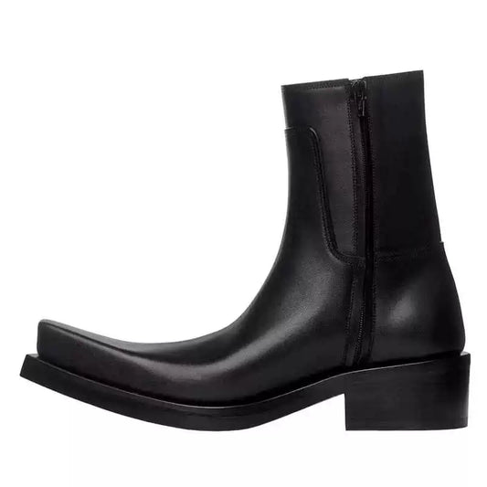 Square Toe Chunky Sole Leather Upturned Toe Chelsea Boots WN20603