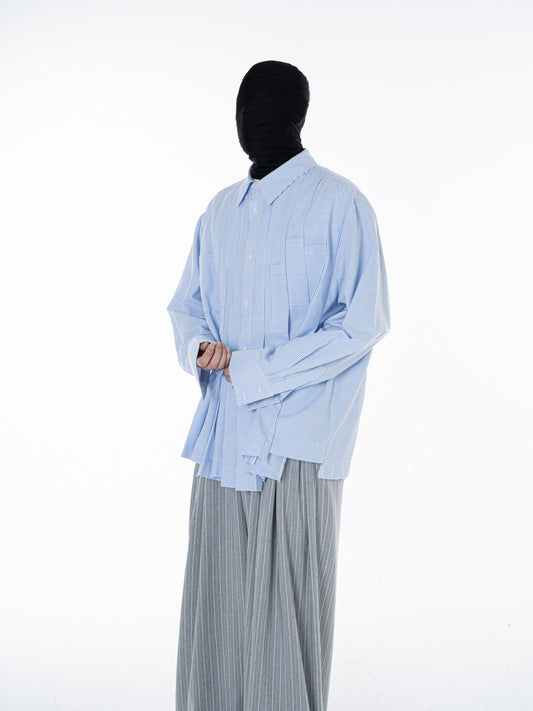 Stripe Pleats Design Long Sleeve Shirt WN23624