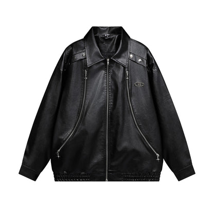 Multi-Zipper PU Leather Oversize Jacket WN11151