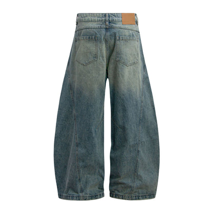 Washed Panel Design Wide Leg Denim Jeans WN26125