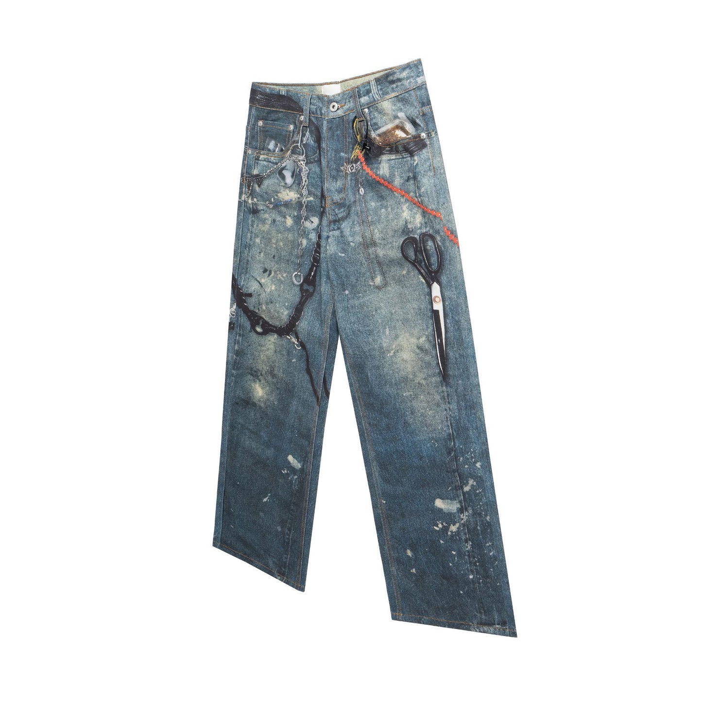 3D Print Washed Wide-Leg Denim Jeans WN11346