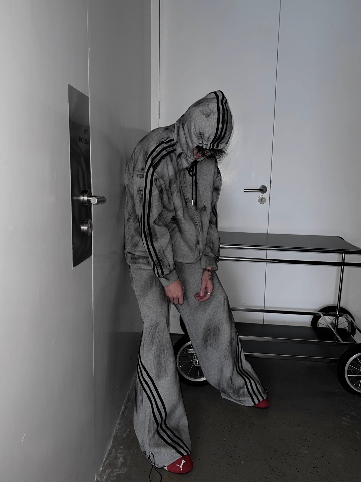 Washed Stripes Zipper Hoodie & Wide-Leg Sweatpants Setup WN10804