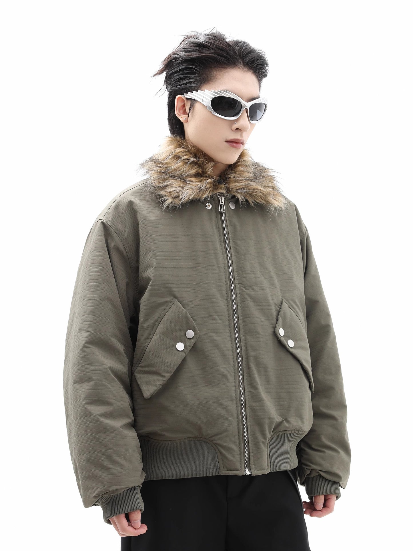 Detachable Fur Collar Thickened Short Utility Puffer Jacket WN10363