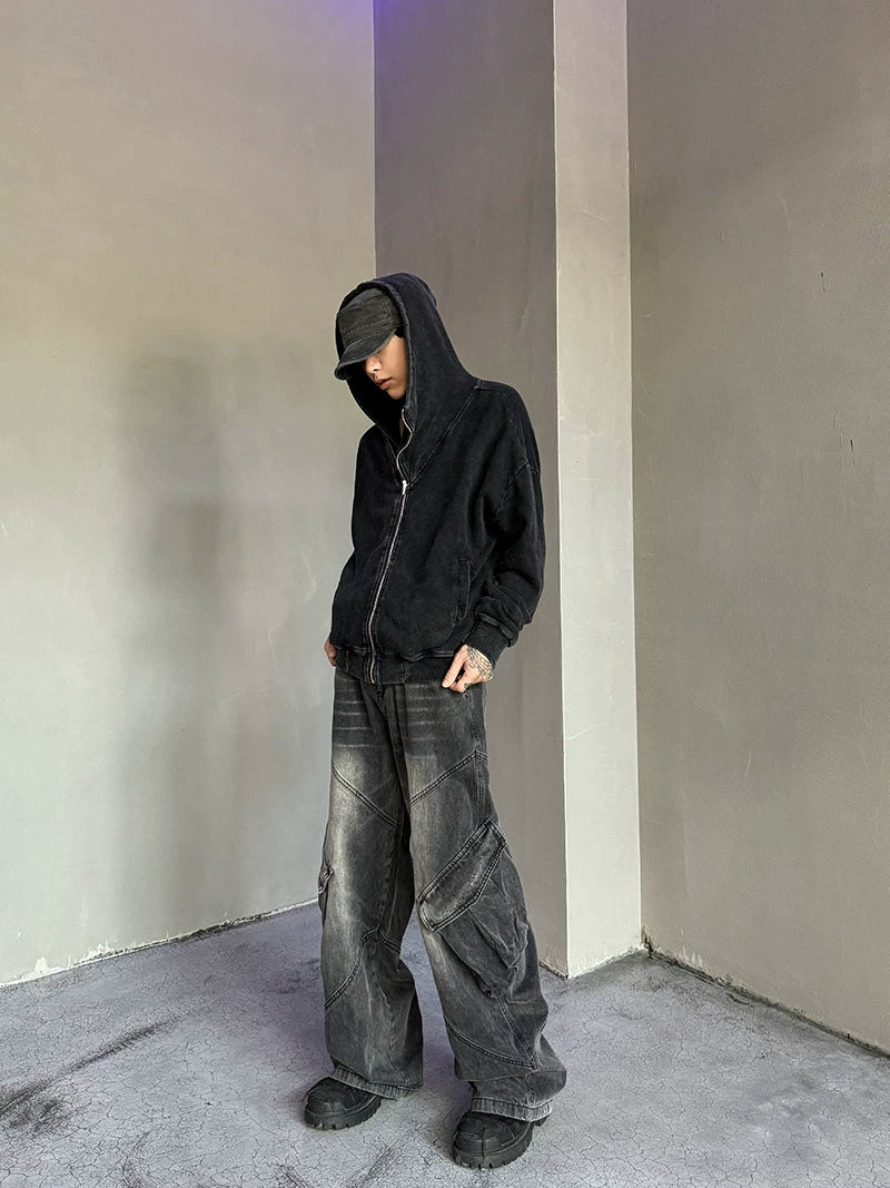 Washed Oversize Zipper Hoodie WN21163