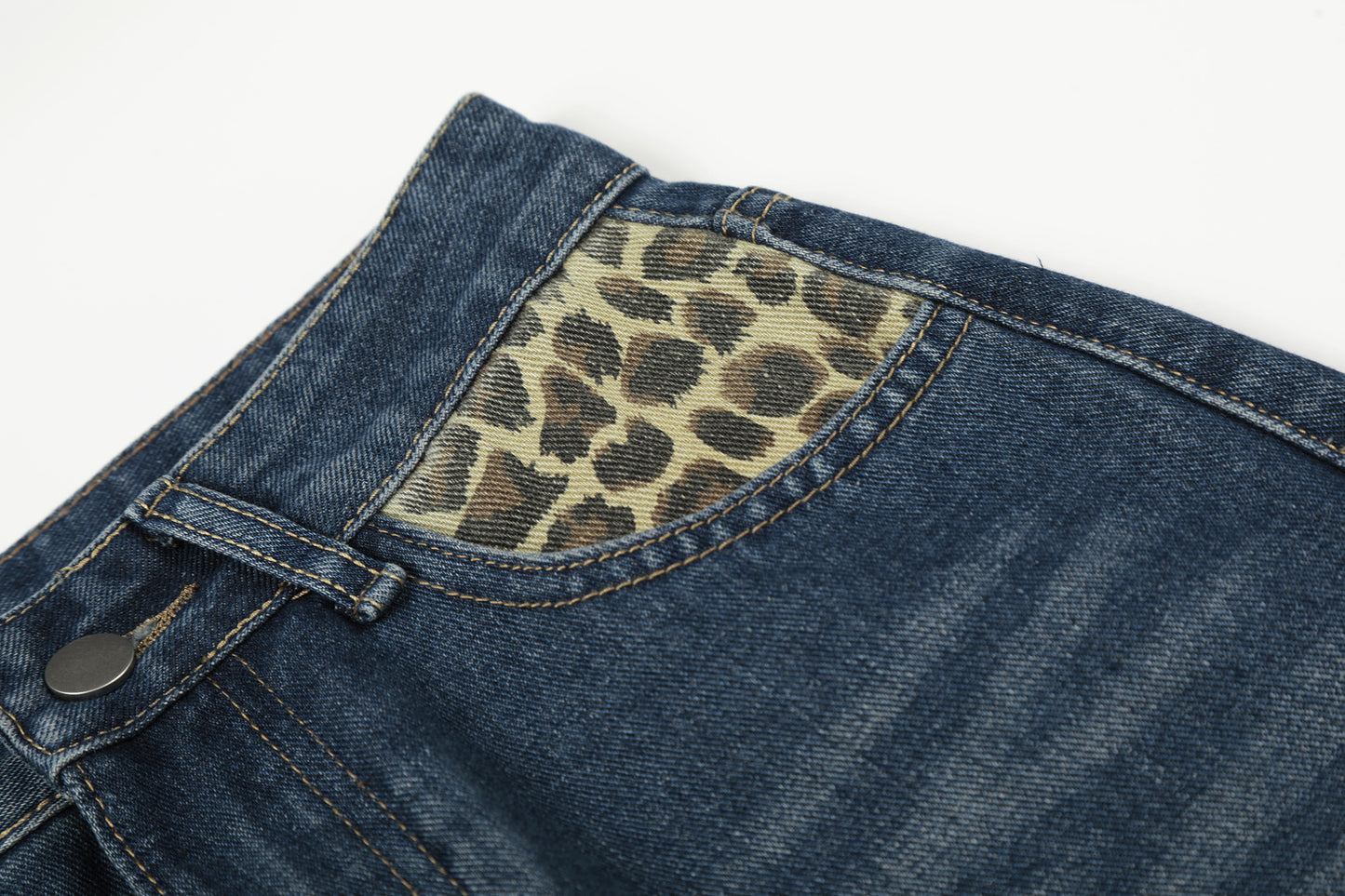 Leopard Print Cross Wide Leg Denim Jeans WN25579