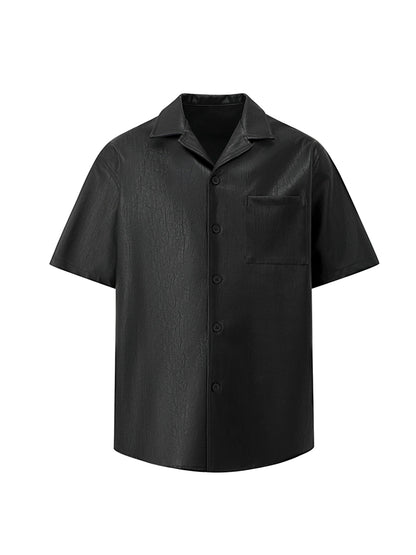 Turn-Down Collar PU Leather Short Sleeve Shirt WN20250