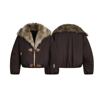 Fake Fur Collar Fleece Lining Toggle Puffer Jacket WN21903