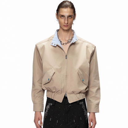 Striped Patchwork Standing-Collar Short Jacket WN20520