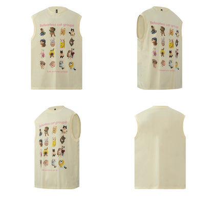 Cat Graphic Letter Sleeveless T-Shirt WN26282