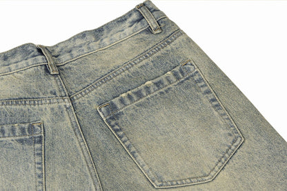 Washed Wide-Leg Straight Denim Jeans WN16208