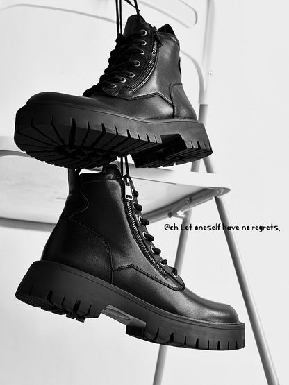Chunky Lug Sole Platform Lace-Up Zipper Boots WN24556