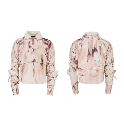 Graffiti Suede Deconstructed Half Zipper Sweatshirt & Cargo Pants Setup WN21783