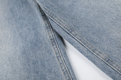 Fringe Studs Wide Leg Denim Jeans WN25804