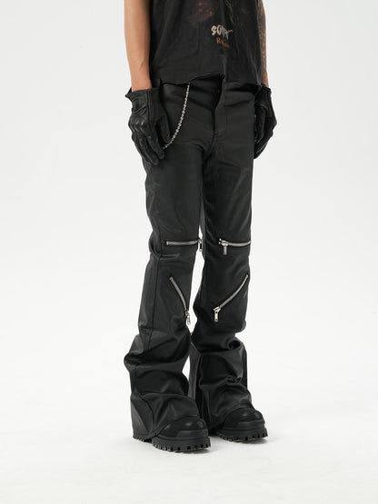 Multi Zipper Coated Flare Denim Jeans WN24335
