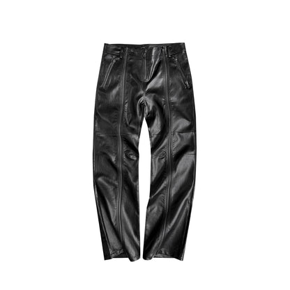 PU Leather Double-Ended Zipper Texture Flare Pants WN27062