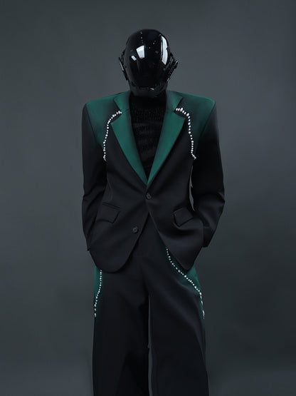 Rhinestone Line Tailored Jacket & Wide Leg Pants Setup WN23731