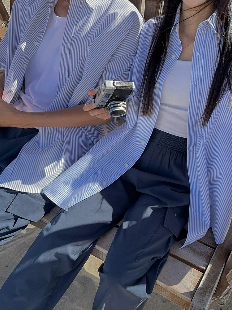 Striped Oversize Short Sleeve Shirt WN20254