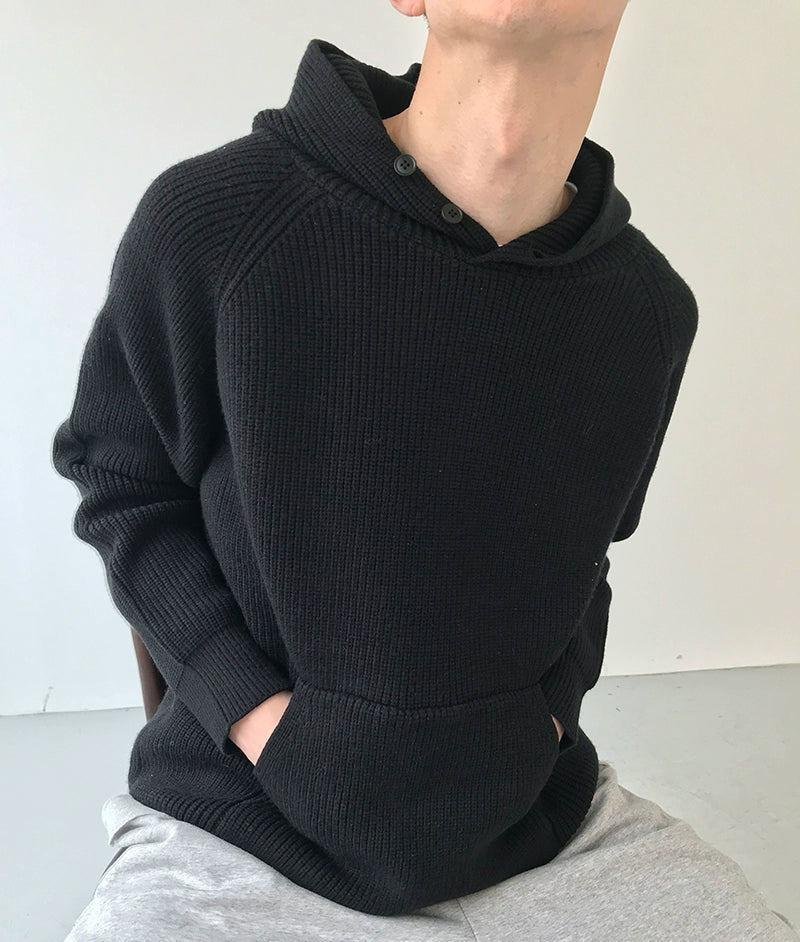 Button Design Knit Hoodie WN21628