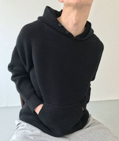 Button Design Knit Hoodie WN21628