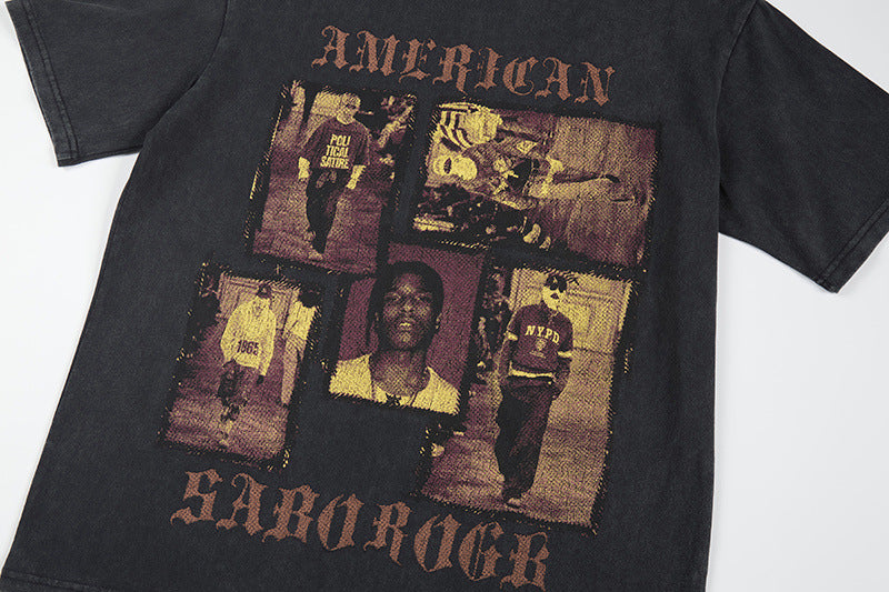 Washed Portrait Print Short Sleeve T-Shirt WN25785