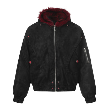 Fur Collar Zipper Design Fleece Lining PU Leather Jacket WN21881