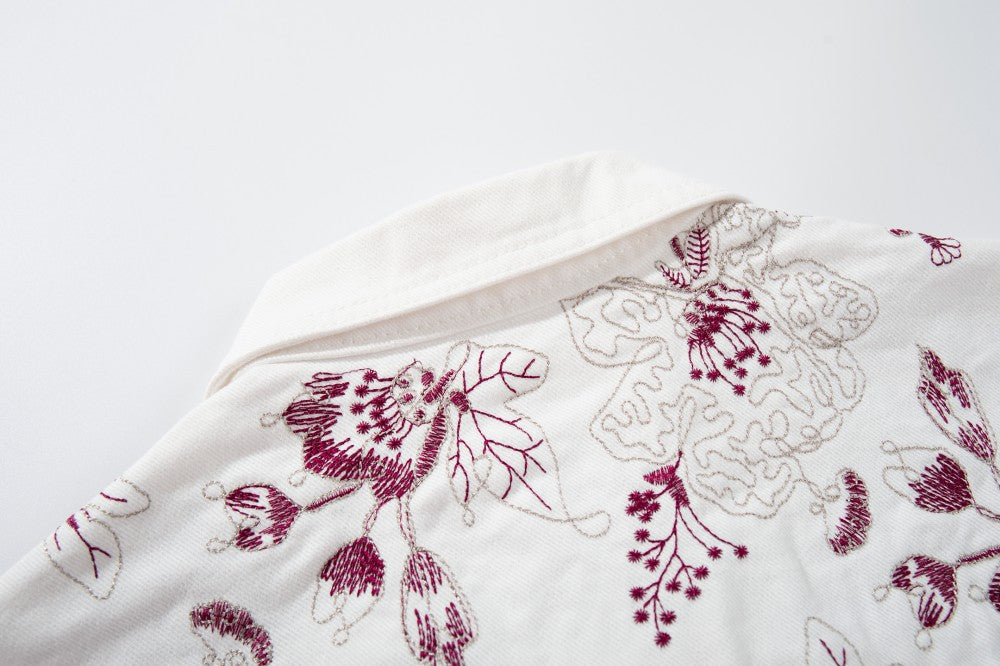 Floral Embroidery Washed Denim Jacket WN28064