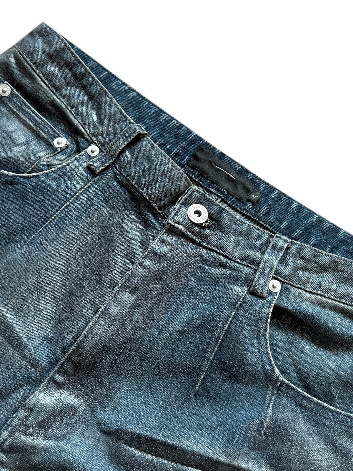 3D Whisker Washed Coating Straight Denim Jeans WN27083