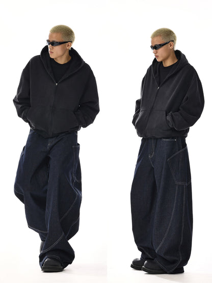 Structured Design Wide-Leg Cargo Denim Jeans WN15128