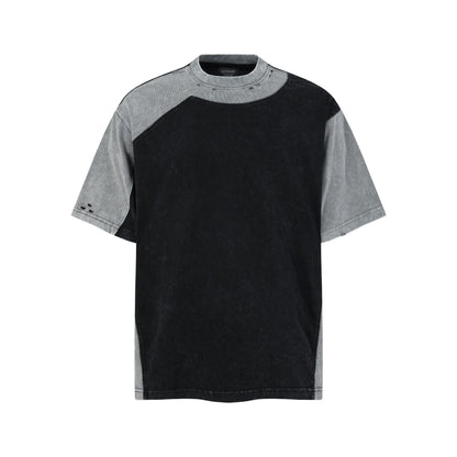 Washed Damage Patchwork Short Sleeve T-Shirt WN25685