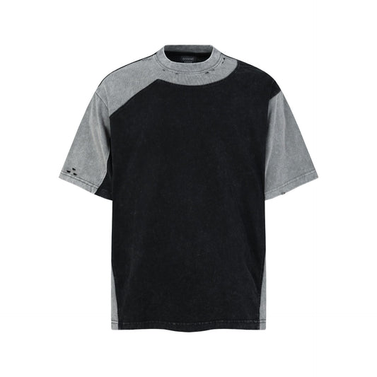 Washed Damage Patchwork Short Sleeve T-Shirt WN25685