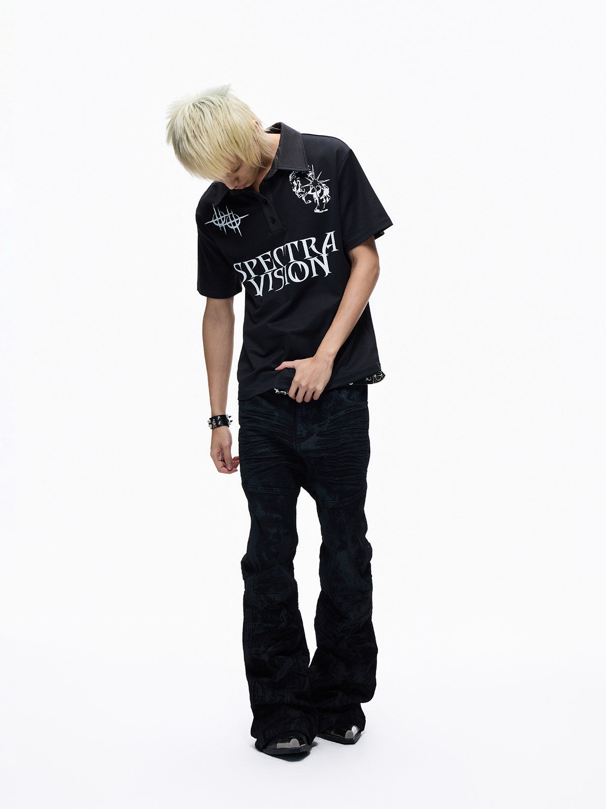 Deconstructed Whisker Pleats Coating Denim Jeans WN27347