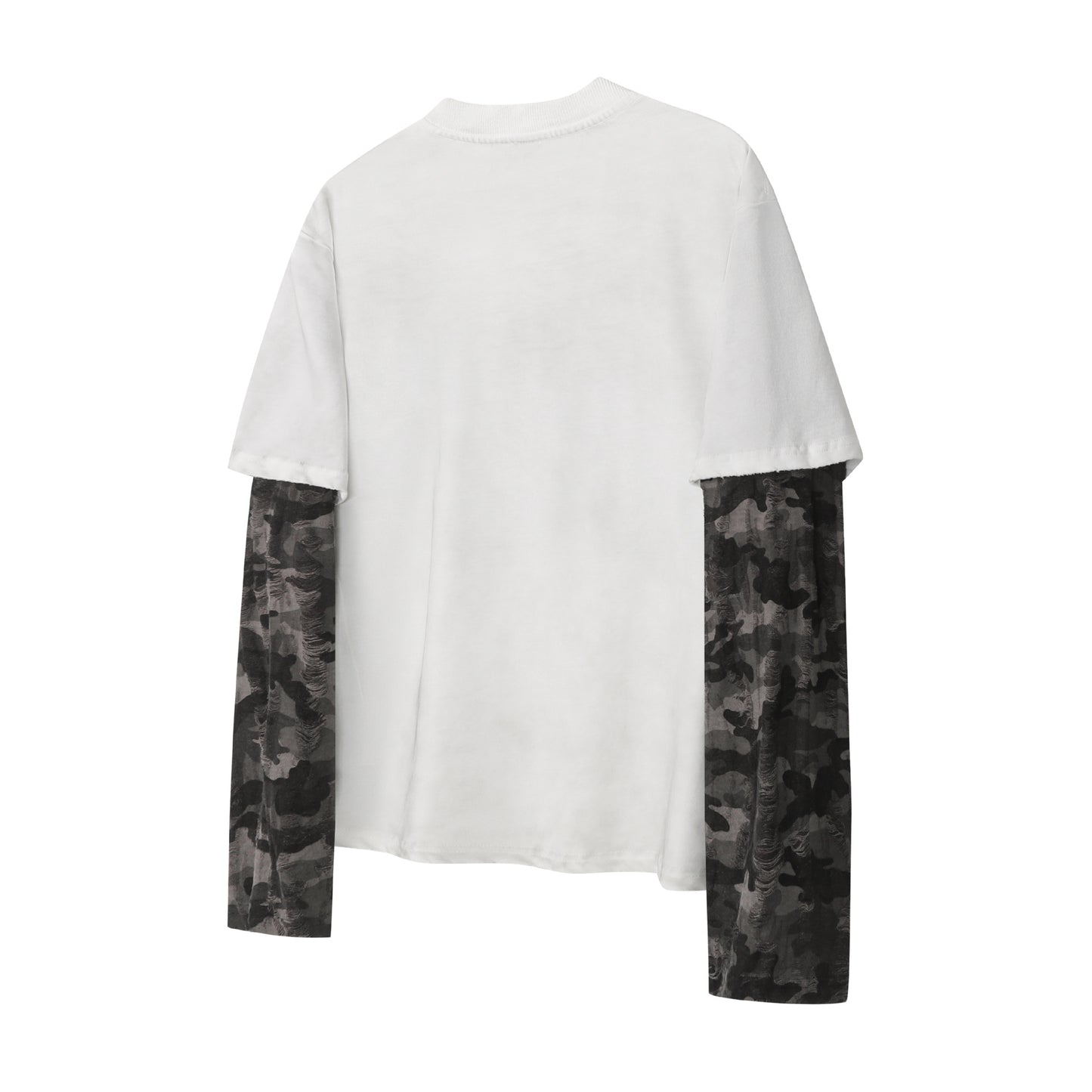 Fake Layered Camo Letter Print Washed Long Sleeve T-Shirt WN25609