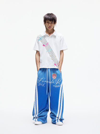 Colorful Music Staff Print Short Sleeve Polo Shirt WN27271