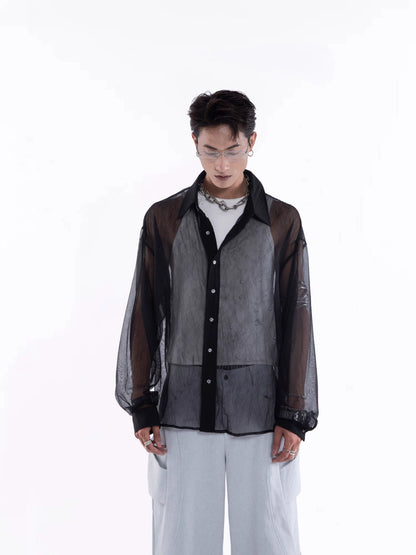 Sheer Draped Oversize Long Sleeve Shirt WN20643