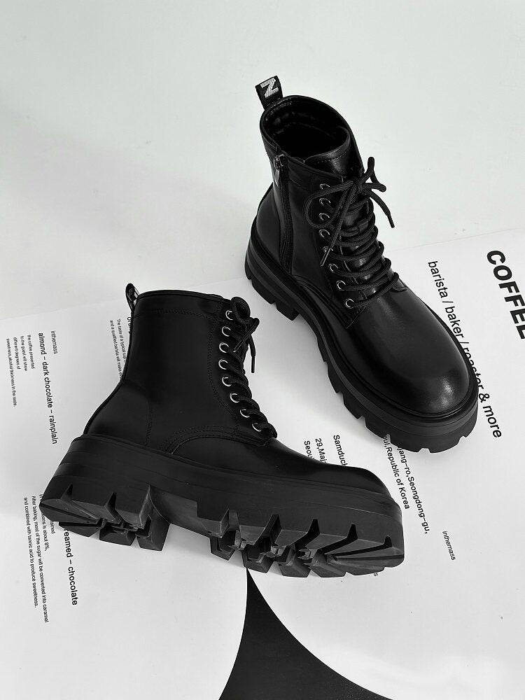 Chunky Lug Sole Platform Lace-Up Zipper Boots WN24547