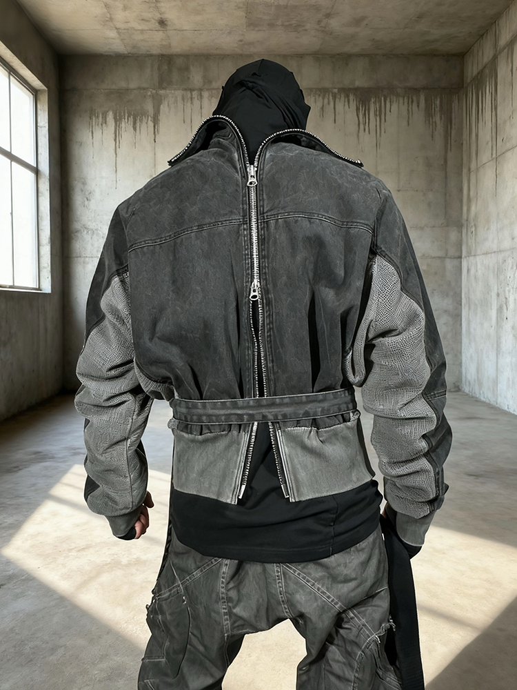 Zipper Structure Deconstructed Washed Short Jacket WN21995