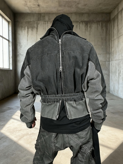 Zipper Structure Deconstructed Washed Short Jacket WN21995