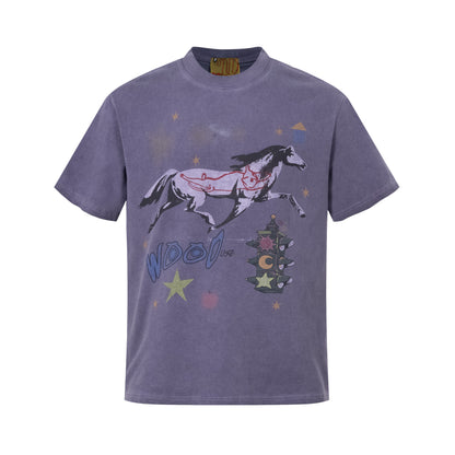 Washed Horse Print Oversize Short Sleeve T-Shirt WN25880