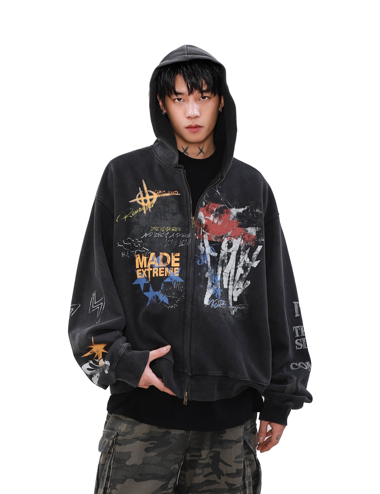 Graffiti Print Zipper Hoodie WN8312