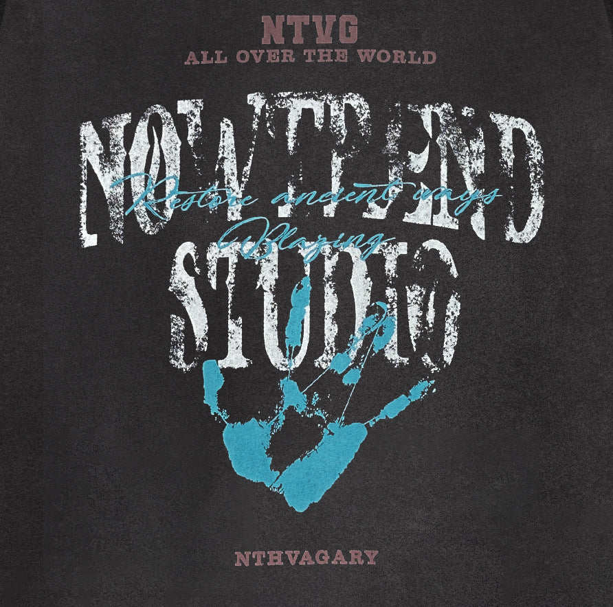 Washed Spray Paint Letter Print Oversize Pullover Hoodie WN11461