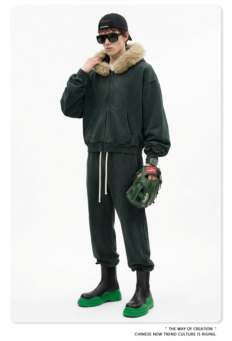 Fake Fur Collar Fleece Lining Zipper Hoodie WN23118