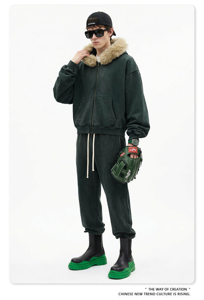 Fake Fur Collar Fleece Lining Zipper Hoodie WN23118