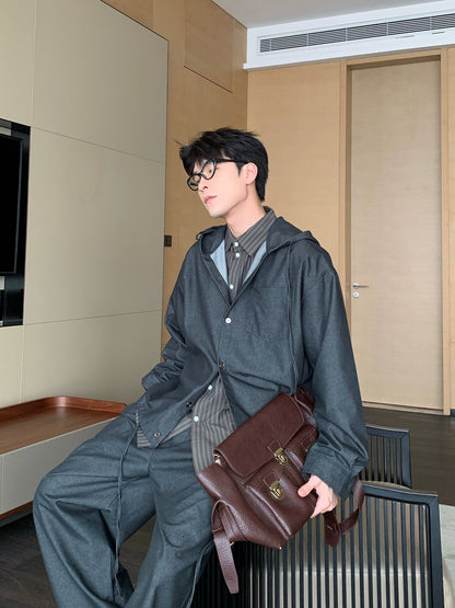 Hooded Long Sleeve Shirt & Wide Leg Pants Setup WN20480