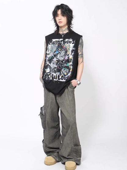 Graffiti Cartoon Graphic Print Oversize Sleeveless T-Shirt WN24435