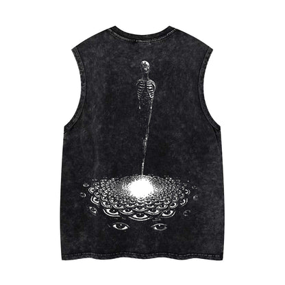 Washed Damage Multi-Eye Oversize Sleeveless T-Shirt WN26851