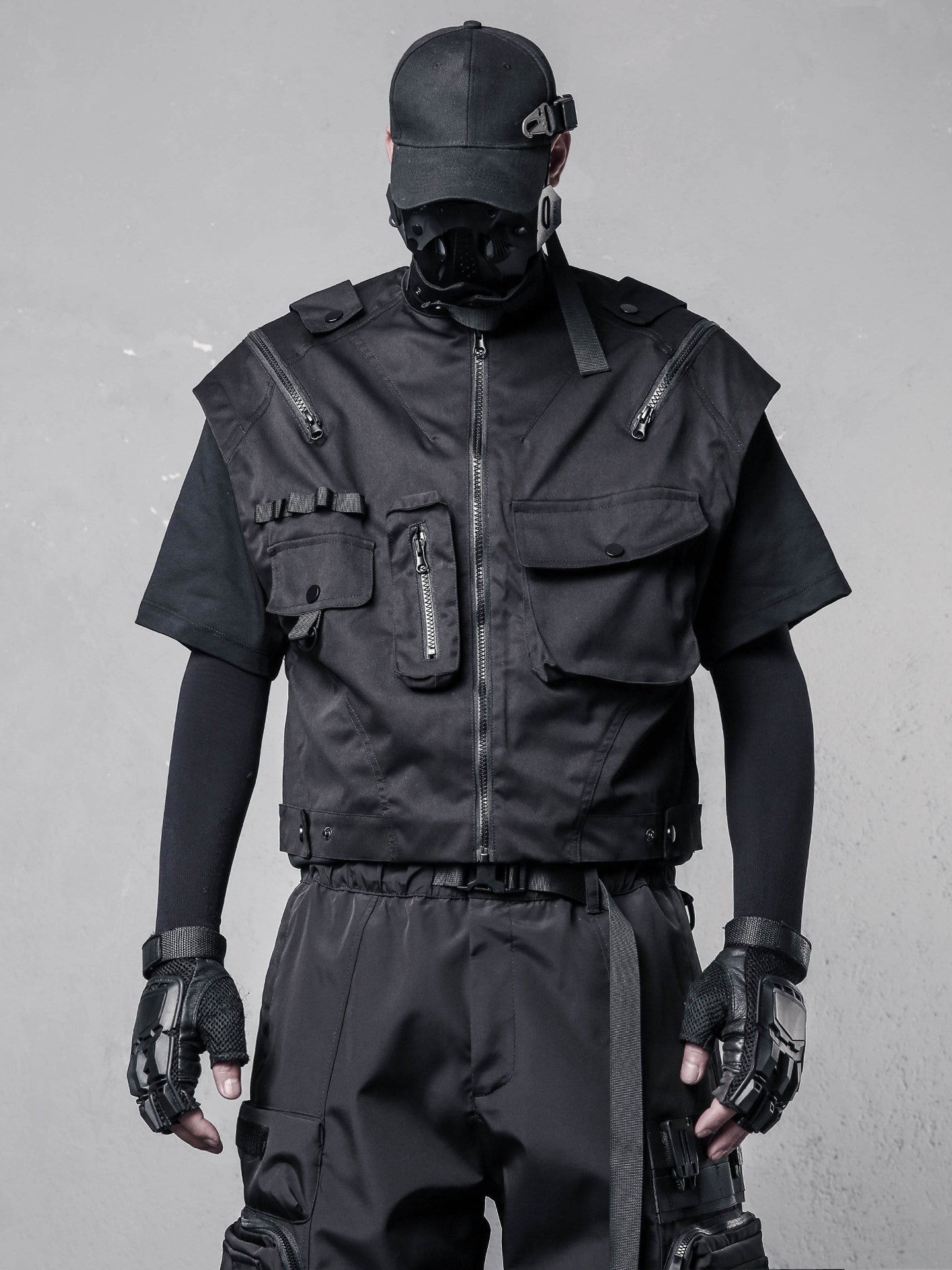 Tactical Stand Neck Zipper Short Vest WN22499