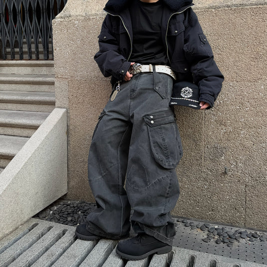 Washed Multi-Pocket Wide Leg Cargo Pants WN24391